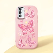 HONTINGA Samsung Galaxy M23 ile Uyumlu Kılıfı Kamera Korumalı Düşüme Önleyici Basitlik Pembe Yumuşak Silikon Telefon Kılıfı Pembe Kelebek Desenli K4-0256