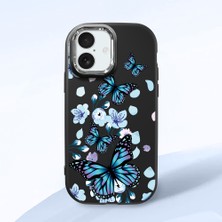 HONTINGA iPhone 17 ile Uyumlu Kılıfı Kamera Korumalı Düşüme Önleyici Basitlik Siyah Yumuşak Silikon Telefon Kılıfı Mavi Kelebek Desenli K4-0230