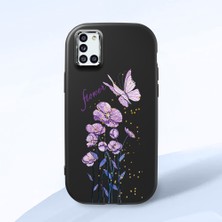 HONTINGA Samsung Galaxy A31 ile Uyumlu Kılıfı Kamera Korumalı Düşüme Önleyici Basitlik Siyah Yumuşak Silikon Telefon Kılıfı Mor Kelebek Desenli K4-0244