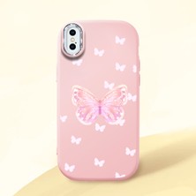 HONTINGA iPhone x ile Uyumlu Kılıfı Kamera Korumalı Düşüme Önleyici Basitlik Pembe Yumuşak Silikon Telefon Kılıfı Kelebek Desenli K4-0260