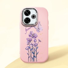 HONTINGA Xiaomi Redmi 13X ile Uyumlu Kılıfı Kamera Korumalı Düşüme Önleyici Basitlik Pembe Yumuşak Silikon Telefon Kılıfı Mor Kelebek Desenli K4-0244