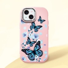 HONTINGA iPhone 15 ile Uyumlu Kılıfı Kamera Korumalı Düşüme Önleyici Basitlik Pembe Yumuşak Silikon Telefon Kılıfı Mavi Kelebek Desenli K4-0230