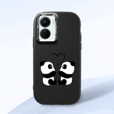 HONTINGA Vivo Y02S ile Uyumlu Kılıfı Kamera Korumalı Düşüme Önleyici Basitlik Siyah Yumuşak Silikon Telefon Kılıfı Panda Desenli K4-0239