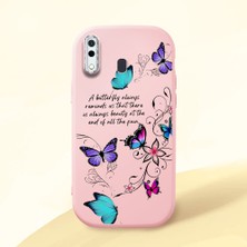 HONTINGA Samsung Galaxy A20 ile Uyumlu Kılıfı Kamera Korumalı Düşüme Önleyici Basitlik Pembe Yumuşak Silikon Telefon Kılıfı Kelebek Desenli K4-0243