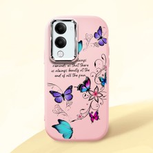 HONTINGA Vivo Y04 ile Uyumlu Kılıfı Kamera Korumalı Düşüme Önleyici Basitlik Pembe Yumuşak Silikon Telefon Kılıfı Kelebek Desenli K4-0243