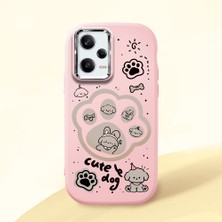 HONTINGA Poco X5 Pro 5g ile Uyumlu Kılıfı Kamera Korumalı Düşüme Önleyici Basitlik Pembe Yumuşak Silikon Telefon Kılıfı Köpek Desenli K4-0233