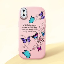 HONTINGA iPhone x ile Uyumlu Kılıfı Kamera Korumalı Düşüme Önleyici Basitlik Pembe Yumuşak Silikon Telefon Kılıfı Kelebek Desenli K4-0243