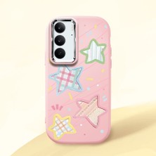 HONTINGA Realme C75 ile Uyumlu Kılıfı Kamera Korumalı Düşüme Önleyici Basitlik Pembe Yumuşak Silikon Telefon Kılıfı Renkli Yıldız Desenli K4-0247