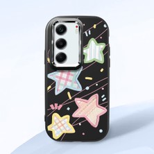 HONTINGA Tecno Camon 40 ile Uyumlu Kılıfı Kamera Korumalı Düşüme Önleyici Basitlik Siyah Yumuşak Silikon Telefon Kılıfı Renkli Yıldız Desenli K4-0247