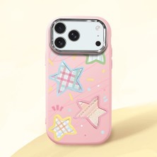 HONTINGA iPhone 17 Pro Max ile Uyumlu Kılıfı Kamera Korumalı Düşüme Önleyici Basitlik Pembe Yumuşak Silikon Telefon Kılıfı Renkli Yıldız Desenli K4-0247