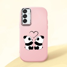 HONTINGA Samsung Galaxy M15 ile Uyumlu Kılıfı Kamera Korumalı Düşüme Önleyici Basitlik Pembe Yumuşak Silikon Telefon Kılıfı Panda Desenli K4-0239