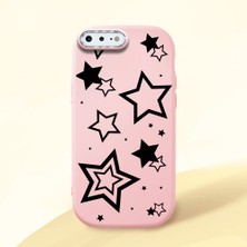 HONTINGA iPhone 7 Plus ile Uyumlu Kılıfı Kamera Korumalı Düşüme Önleyici Basitlik Pembe Yumuşak Silikon Telefon Kılıfı Siyah Yıldız Desenli K4-0245