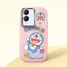 HONTINGA Vivo Y28 ile Uyumlu Kılıfı Kamera Korumalı Düşüme Önleyici Basitlik Pembe Yumuşak Silikon Telefon Kılıfı Doraemon Desenli K4-0251