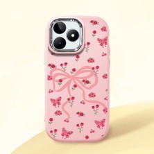 HONTINGA Realme C53 ile Uyumlu Kılıfı Kamera Korumalı Düşüme Önleyici Basitlik Pembe Yumuşak Silikon Telefon Kılıfı Fiyonk Desenli K4-0253