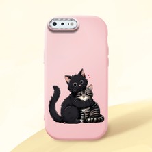 HONTINGA iPhone 7 Plus ile Uyumlu Kılıfı Kamera Korumalı Düşüme Önleyici Basitlik Pembe Yumuşak Silikon Telefon Kılıfı Kedi Desenli K4-0235