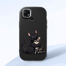 HONTINGA Redmi 10C ile Uyumlu Kılıfı Kamera Korumalı Düşüme Önleyici Basitlik Siyah Yumuşak Silikon Telefon Kılıfı Kedi Desenli K4-0235