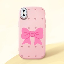 HONTINGA iPhone x ile Uyumlu Kılıfı Kamera Korumalı Düşüme Önleyici Basitlik Pembe Yumuşak Silikon Telefon Kılıfı Fiyonk Desenli K4-0259