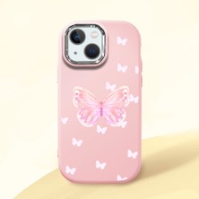 HONTINGA iPhone 13 Mini ile Uyumlu Kılıfı Kamera Korumalı Düşüme Önleyici Basitlik Pembe Yumuşak Silikon Telefon Kılıfı Kelebek Desenli K4-0260