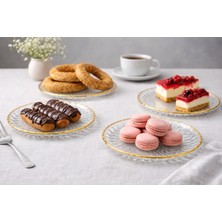 Leymaison Gold Kenarlı Cam Servis Tabağı 4'lü Set | Desenli Cam Pasta Tatlı Sunum Tabağı