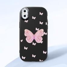 HONTINGA iPhone Xs Max ile Uyumlu Kılıfı Kamera Korumalı Düşüme Önleyici Basitlik Siyah Yumuşak Silikon Telefon Kılıfı Kelebek Desenli K4-0260