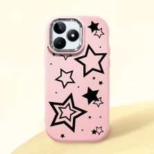 HONTINGA Realme C53 ile Uyumlu Kılıfı Kamera Korumalı Düşüme Önleyici Basitlik Pembe Yumuşak Silikon Telefon Kılıfı Siyah Yıldız Desenli K4-0245
