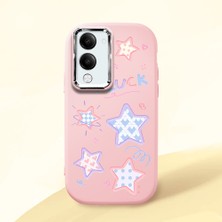 HONTINGA Vivo Y04 ile Uyumlu Kılıfı Kamera Korumalı Düşüme Önleyici Basitlik Pembe Yumuşak Silikon Telefon Kılıfı Renkli Yıldızlar Desenli K4-0248