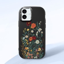HONTINGA iPhone 16 Plus ile Uyumlu Kılıfı Kamera Korumalı Düşüme Önleyici Basitlik Siyah Yumuşak Silikon Telefon Kılıfı Çiçek Desenli K4-0242