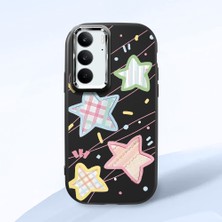 HONTINGA Realme C75 ile Uyumlu Kılıfı Kamera Korumalı Düşüme Önleyici Basitlik Siyah Yumuşak Silikon Telefon Kılıfı Renkli Yıldız Desenli K4-0247