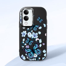 HONTINGA Vivo Y04 ile Uyumlu Kılıfı Kamera Korumalı Düşüme Önleyici Basitlik Siyah Yumuşak Silikon Telefon Kılıfı Mavi Kelebek Desenli K4-0230