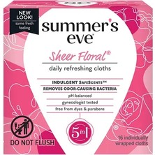 Summer's Eve Sheer Floral Hassas Ciltler Için Temizleme Bezleri 16 Adet