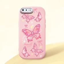 HONTINGA iPhone 7 Plus ile Uyumlu Kılıfı Kamera Korumalı Düşüme Önleyici Basitlik Pembe Yumuşak Silikon Telefon Kılıfı Pembe Kelebek Desenli K4-0256