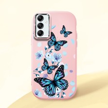 HONTINGA Samsung Galaxy A14 ile Uyumlu Kılıfı Kamera Korumalı Düşüme Önleyici Basitlik Pembe Yumuşak Silikon Telefon Kılıfı Mavi Kelebek Desenli K4-0230