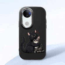 HONTINGA Vivo V50 ile Uyumlu Kılıfı Kamera Korumalı Düşüme Önleyici Basitlik Siyah Yumuşak Silikon Telefon Kılıfı Kedi Desenli K4-0235