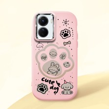 HONTINGA Vivo Y02S ile Uyumlu Kılıfı Kamera Korumalı Düşüme Önleyici Basitlik Pembe Yumuşak Silikon Telefon Kılıfı Köpek Desenli K4-0233