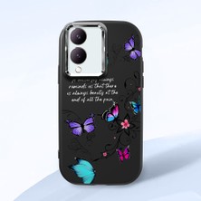 HONTINGA Vivo Y28 ile Uyumlu Kılıfı Kamera Korumalı Düşüme Önleyici Basitlik Siyah Yumuşak Silikon Telefon Kılıfı Kelebek Desenli K4-0243