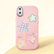 HONTINGA iPhone Xs Max ile Uyumlu Kılıfı Kamera Korumalı Düşüme Önleyici Basitlik Pembe Yumuşak Silikon Telefon Kılıfı Renkli Yıldız Desenli K4-0247