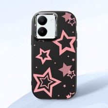 HONTINGA Vivo Y27 ile Uyumlu Kılıfı Kamera Korumalı Düşüme Önleyici Basitlik Siyah Yumuşak Silikon Telefon Kılıfı Renkli Yıldızlar Desenli K4-0232