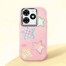 HONTINGA Tecno Spark Go 2024 ile Uyumlu Kılıfı Kamera Korumalı Düşüme Önleyici Basitlik Pembe Yumuşak Silikon Telefon Kılıfı Renkli Yıldız Desenli K4-0247