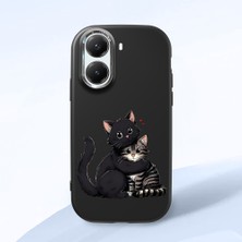 HONTINGA Poco X7 Pro ile Uyumlu Kılıfı Kamera Korumalı Düşüme Önleyici Basitlik Siyah Yumuşak Silikon Telefon Kılıfı Kedi Desenli K4-0235
