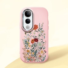 HONTINGA Vivo V50 Lite ile Uyumlu Kılıfı Kamera Korumalı Düşüme Önleyici Basitlik Pembe Yumuşak Silikon Telefon Kılıfı Çiçek Desenli K4-0242
