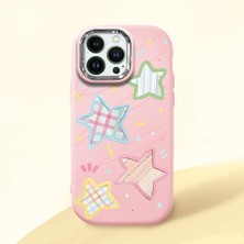 HONTINGA iPhone 14 Pro ile Uyumlu Kılıfı Kamera Korumalı Düşüme Önleyici Basitlik Pembe Yumuşak Silikon Telefon Kılıfı Renkli Yıldız Desenli K4-0247