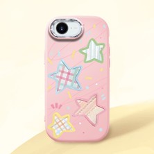 HONTINGA iPhone 16E ile Uyumlu Kılıfı Kamera Korumalı Düşüme Önleyici Basitlik Pembe Yumuşak Silikon Telefon Kılıfı Renkli Yıldız Desenli K4-0247