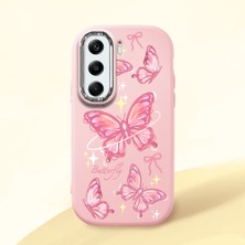 HONTINGA Tecno Camon 40 Pro 5g ile Uyumlu Kılıfı Kamera Korumalı Düşüme Önleyici Basitlik Pembe Yumuşak Silikon Telefon Kılıfı Pembe Kelebek Desenli K4-0256