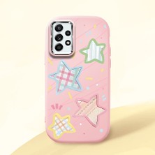 HONTINGA Samsung Galaxy A52 ile Uyumlu Kılıfı Kamera Korumalı Düşüme Önleyici Basitlik Pembe Yumuşak Silikon Telefon Kılıfı Renkli Yıldız Desenli K4-0247