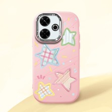 HONTINGA Redmi 13 ile Uyumlu Kılıfı Kamera Korumalı Düşüme Önleyici Basitlik Pembe Yumuşak Silikon Telefon Kılıfı Renkli Yıldız Desenli K4-0247