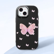 HONTINGA iPhone 15 ile Uyumlu Kılıfı Kamera Korumalı Düşüme Önleyici Basitlik Siyah Yumuşak Silikon Telefon Kılıfı Kelebek Desenli K4-0260