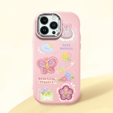 HONTINGA iPhone 14 Pro ile Uyumlu Kılıfı Kamera Korumalı Düşüme Önleyici Basitlik Pembe Yumuşak Silikon Telefon Kılıfı Hayvan Desenli K4-0249