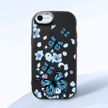 HONTINGA iPhone Se 2020 ile Uyumlu Kılıfı Kamera Korumalı Düşüme Önleyici Basitlik Siyah Yumuşak Silikon Telefon Kılıfı Mavi Kelebek Desenli K4-0230