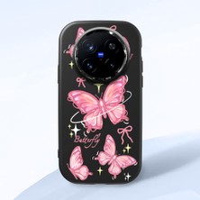 HONTINGA Vivo X200 Pro ile Uyumlu Kılıfı Kamera Korumalı Düşüme Önleyici Basitlik Siyah Yumuşak Silikon Telefon Kılıfı Pembe Kelebek Desenli K4-0256