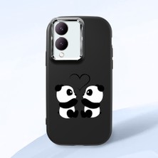 HONTINGA Vivo Y28 ile Uyumlu Kılıfı Kamera Korumalı Düşüme Önleyici Basitlik Siyah Yumuşak Silikon Telefon Kılıfı Panda Desenli K4-0239